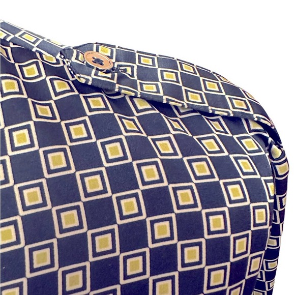 Jones New York - Signature Button Down Blouse w/lapel, blue + lime green, Large - Picture 6 of 10